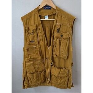 Paco Jeans Tan Utility Fishing Vest Size M/L Multi Pocket Outdoor Safari
